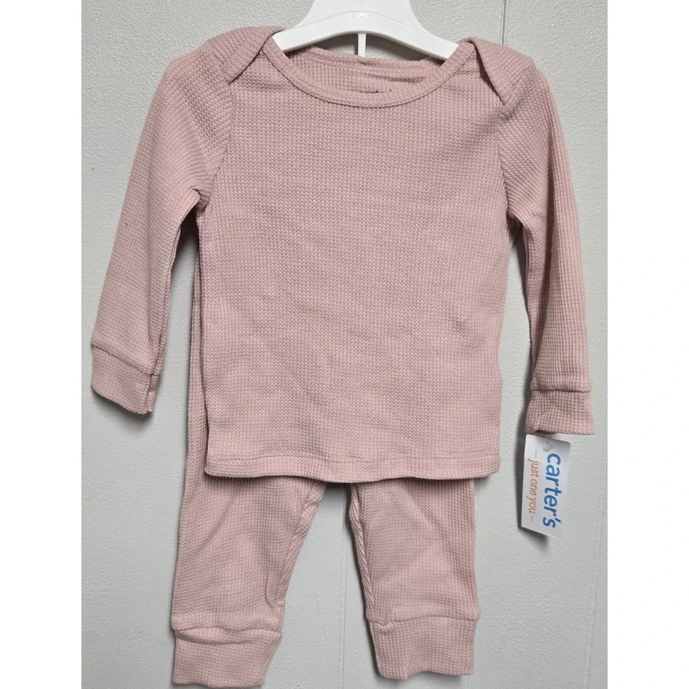 Carters Just One You Baby 9M Pink Waffle Knit 2pc Top and Pants Set